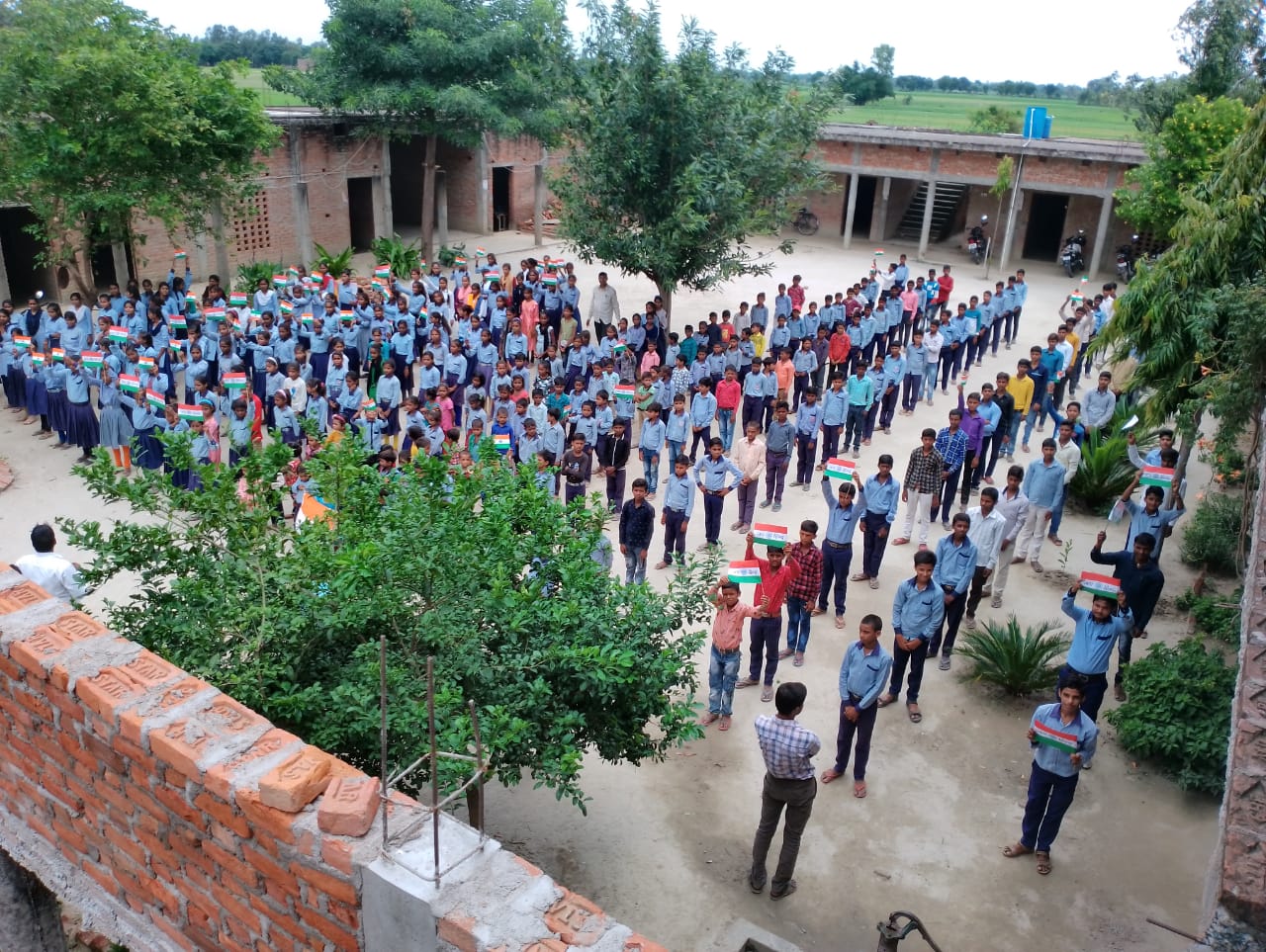 Students of S.D.R.D. Public Inter College assembled with the tricolour during an Independence Day programme